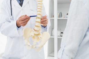 doctor pointing to a spine model
